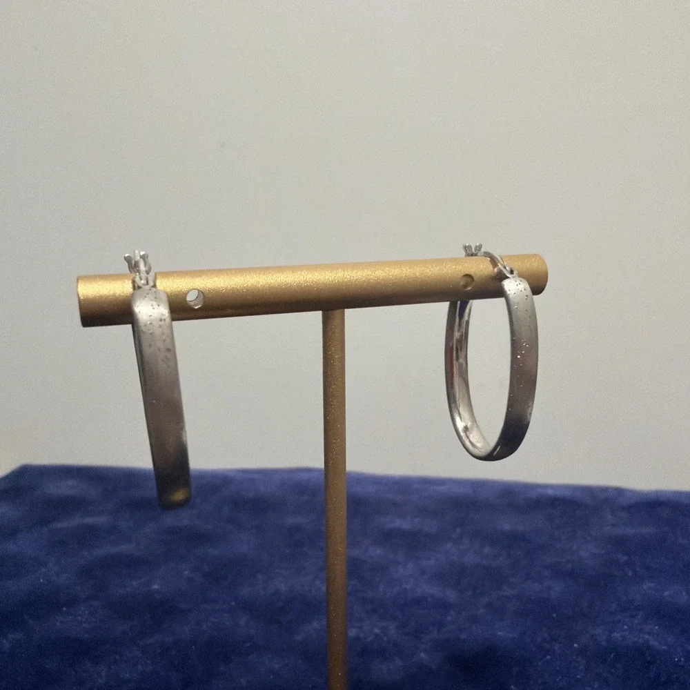 Vintage Sterling Silver Hoop Earrings, Sparkly Surface, RCI Thailand Signed